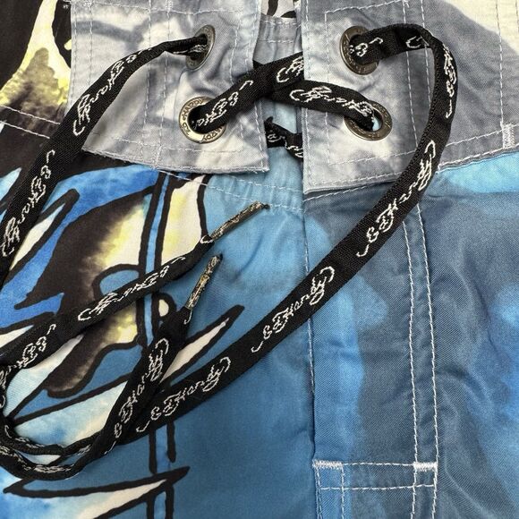 Ed Hardy Alive Christian Audigier Blue Board Shorts Dragon Dagger Swim Trunks 30 - Picture 11 of 15